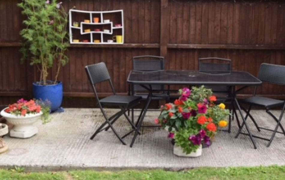 Outside patio at Abbeyfield House, Westbury BA13 3EP