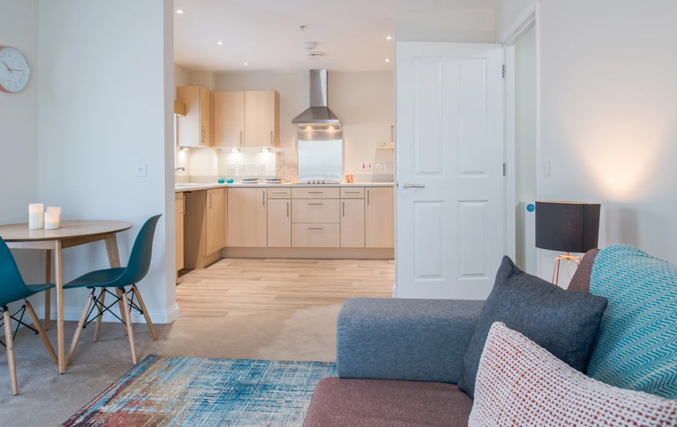 Seating area and modern kitchen at Hope Bank View