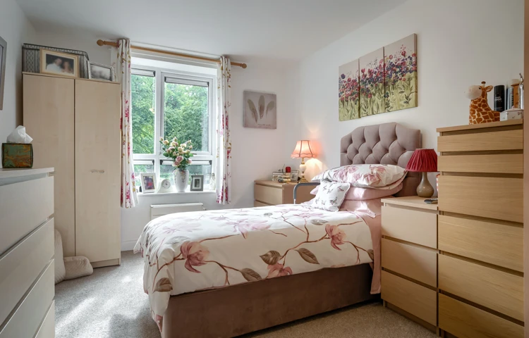 Internal view of garden from apartment bedroom at Hampton House.