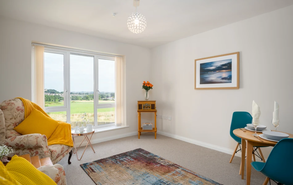 Lounge and view over Sunderland from an apartment at Hope Bank View