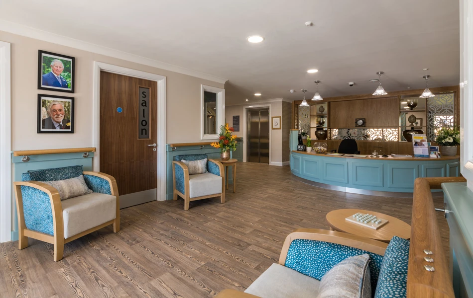 Reception and seating area at Speedwell Court