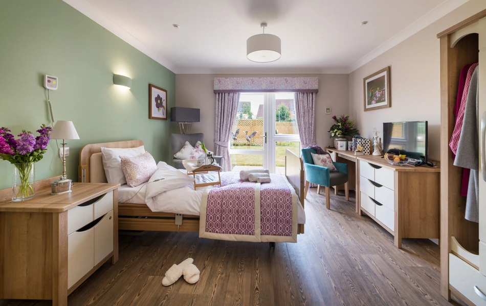 Modern, bright residents bedroom at Speedwell Court Dementia Friendly Care Home