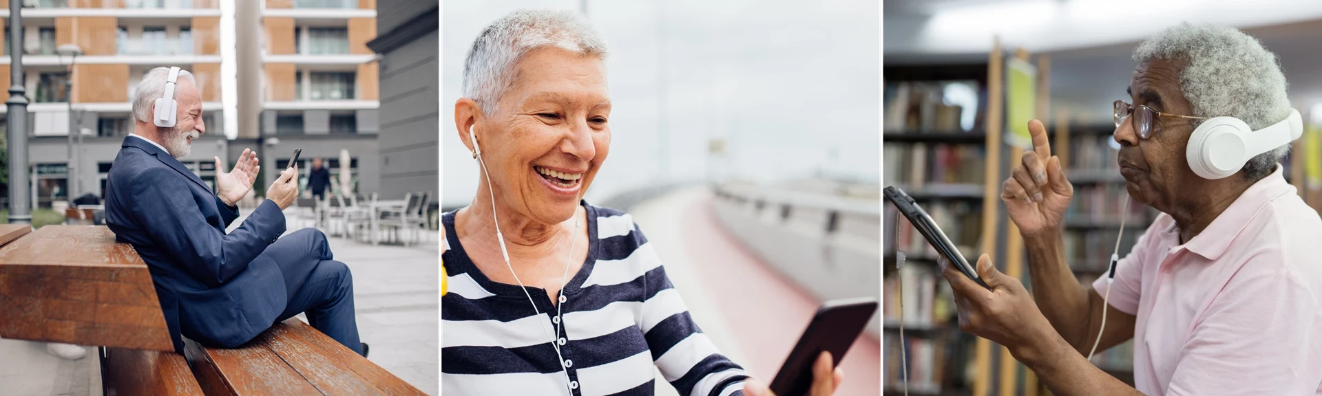 Older People Listening To Podcasts Collage