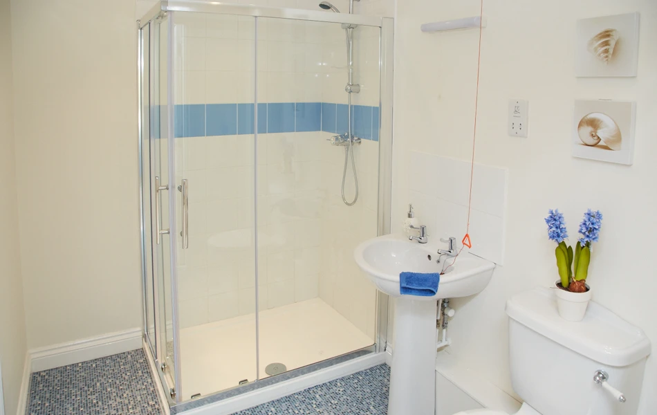 Bathroom with large shower at Hampton House