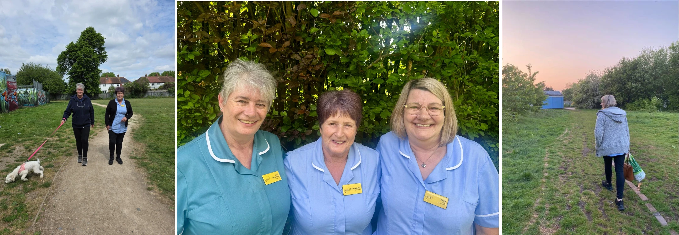 Collection of photos of Sonia, Linda and Elaine on their walks for the fundraising challenge